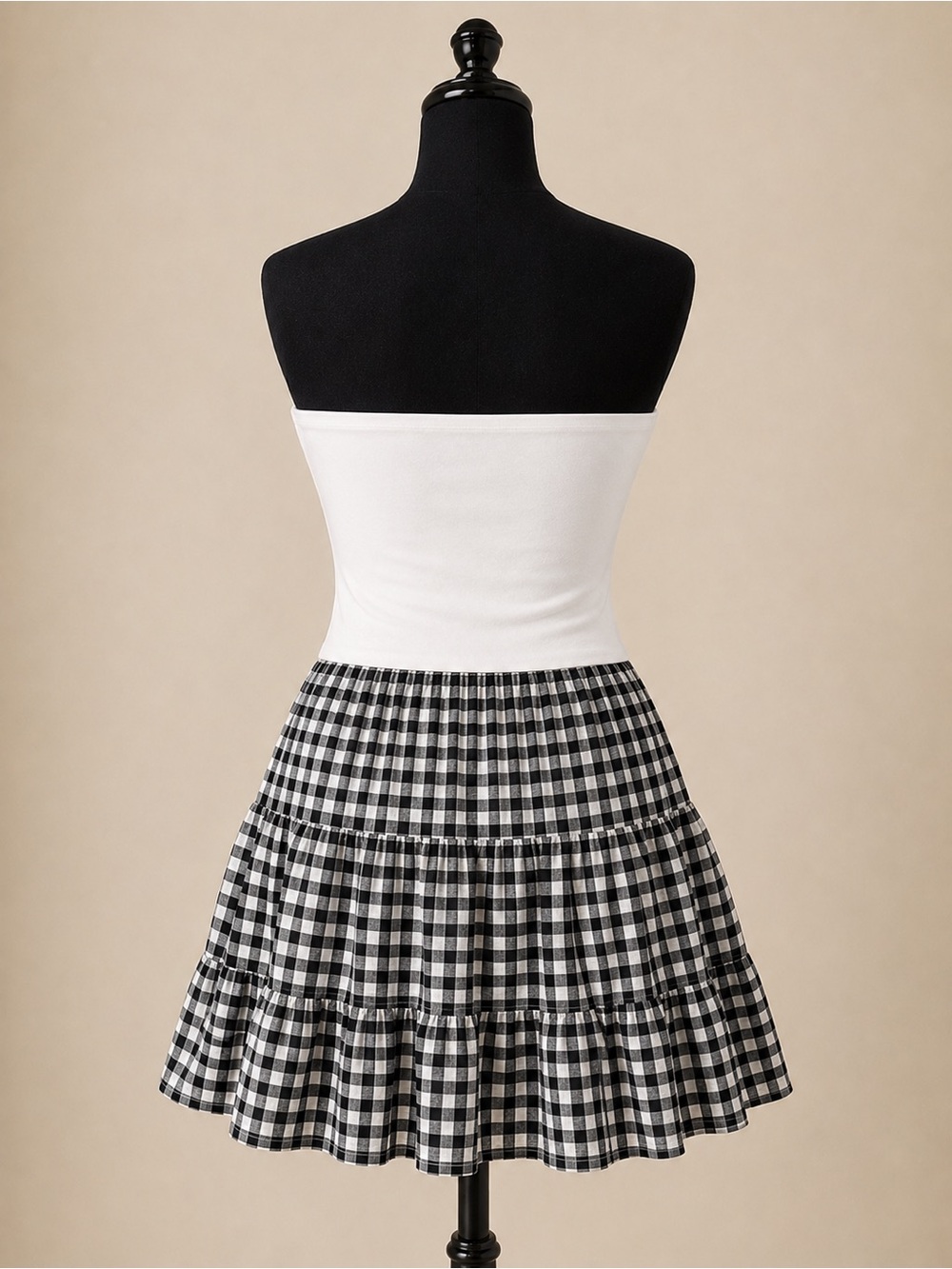 Thirty Thirty Strapless Gingham Tiered Mini Dress Size M Black White NWT - Picture 4 of 17